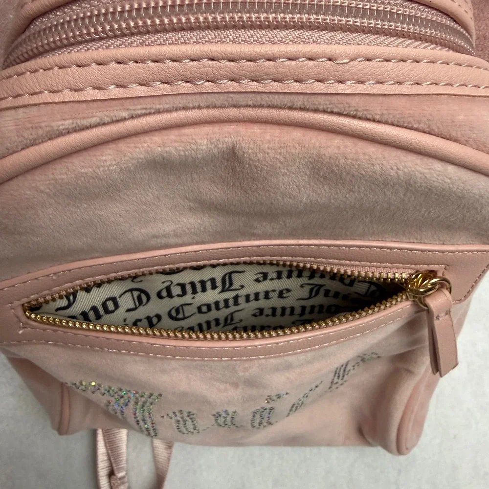 Juicy Couture Pink Velour Mini Backpack Rhinestone Logo‎ Adjustable Straps Y2K